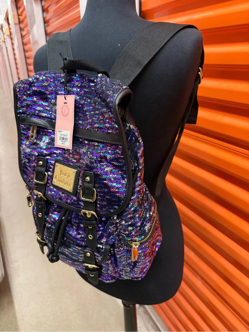 NWT Juicy Couture Purple Sequin Backpack with Black Trim and Gold Hardware